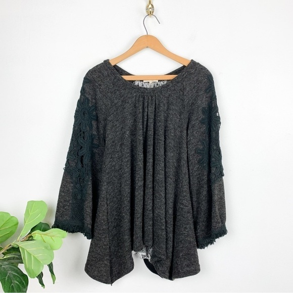 Ryu Anthropologie Gray Open Back Lace Detail Sweater Sz S - Picture 1 of 10